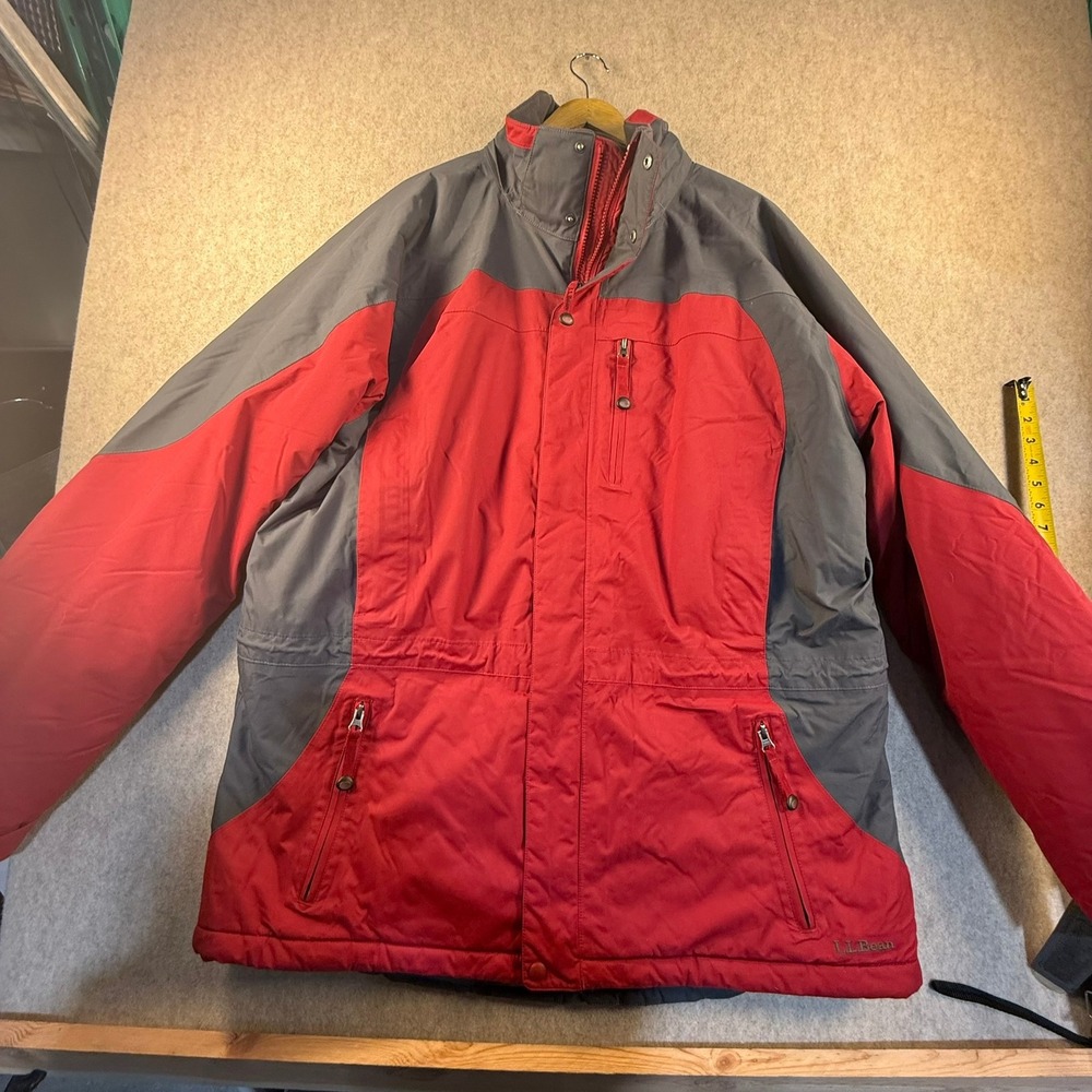 LL Bean Mens XL Tall Red Gray Colorblock Insulated Parka Winter Jacket Coat